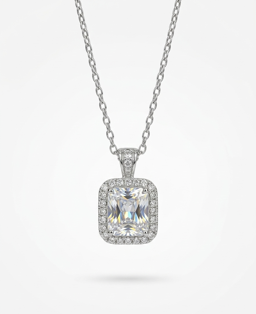 Radiant Halo Cushion-Cut Necklace