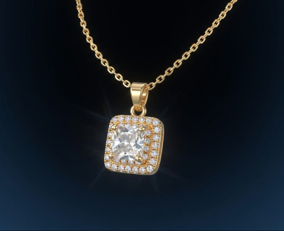 Golden Halo Cushion Sparkle Necklace