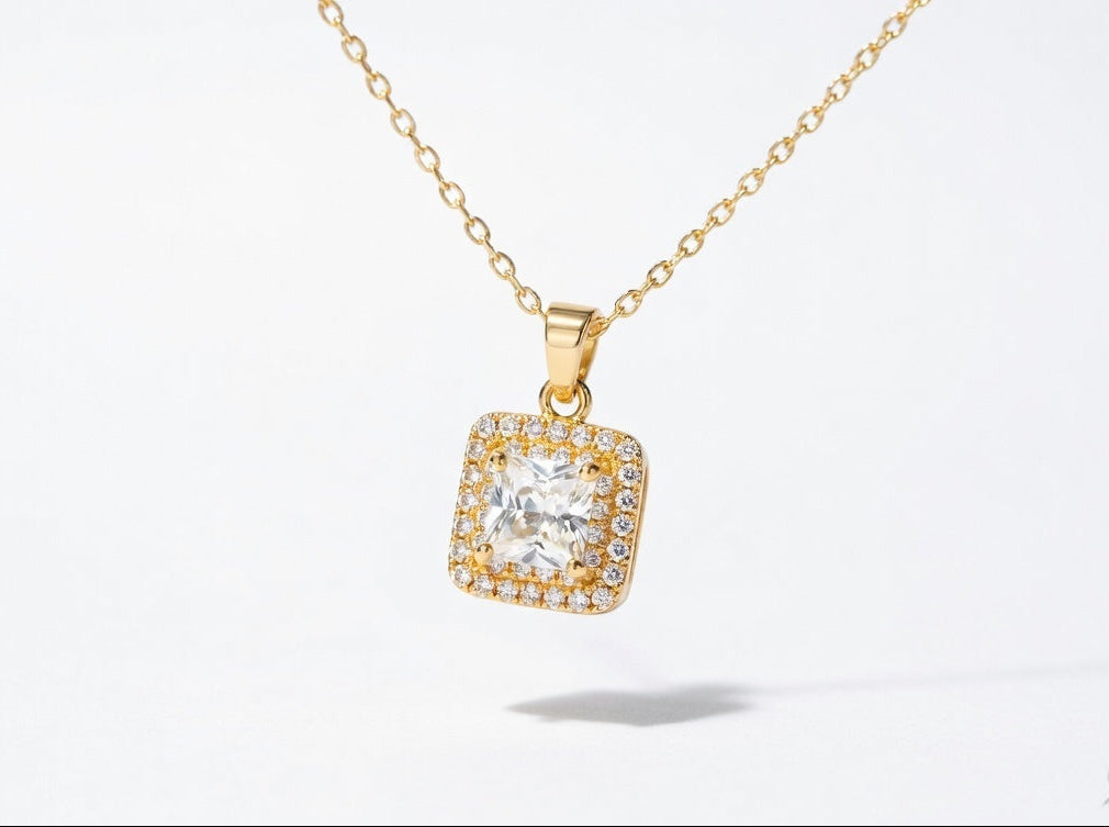 Golden Halo Cushion Sparkle Necklace