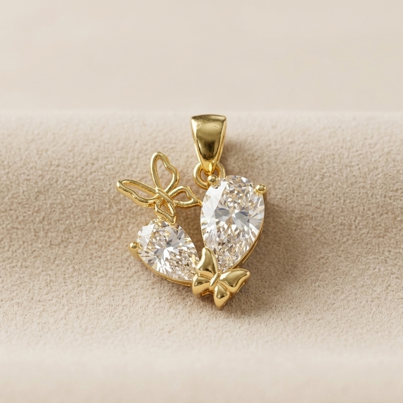 Golden Flutter Butterfly Crystal Necklace