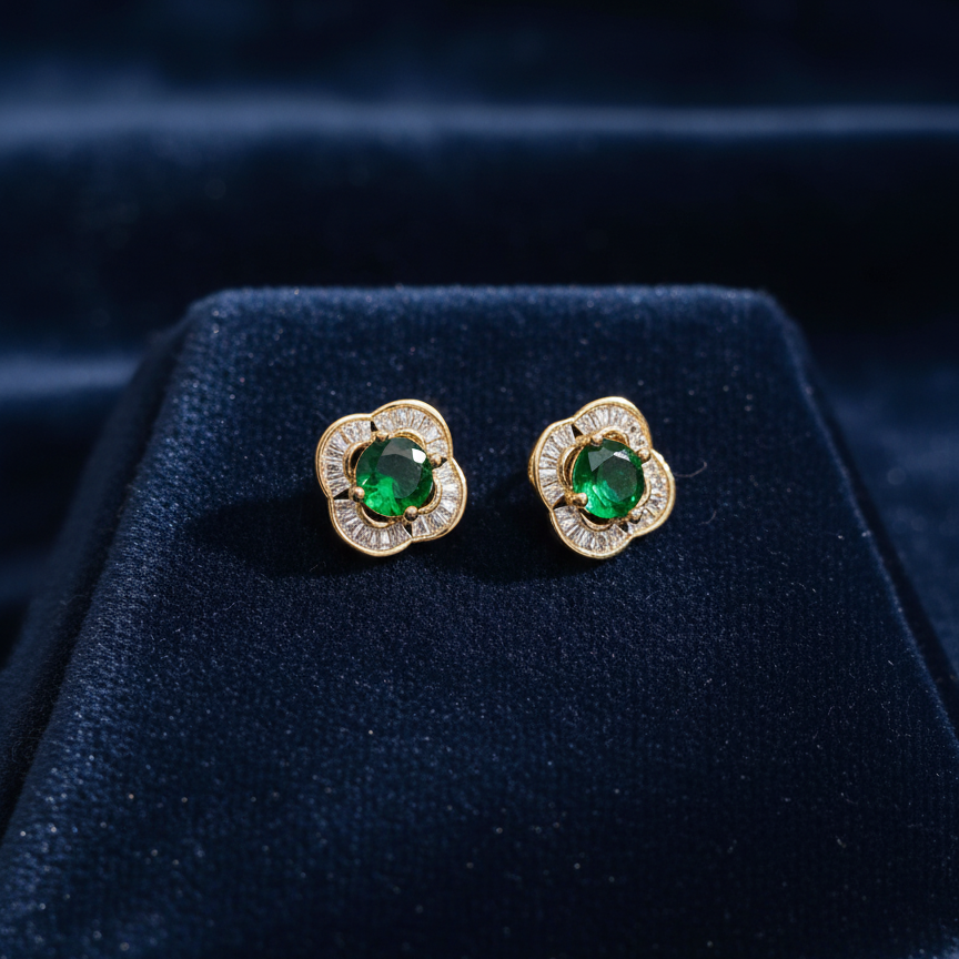Emerald Bloom Stud Earrings - VITTAM