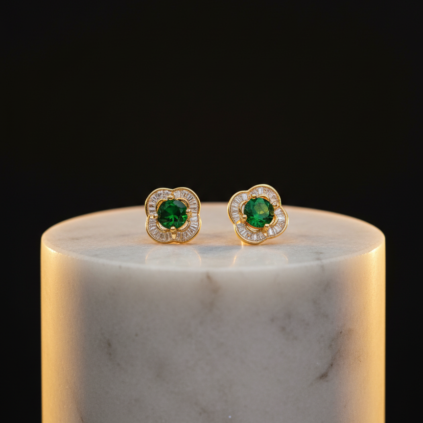 Emerald Bloom Stud Earrings - VITTAM