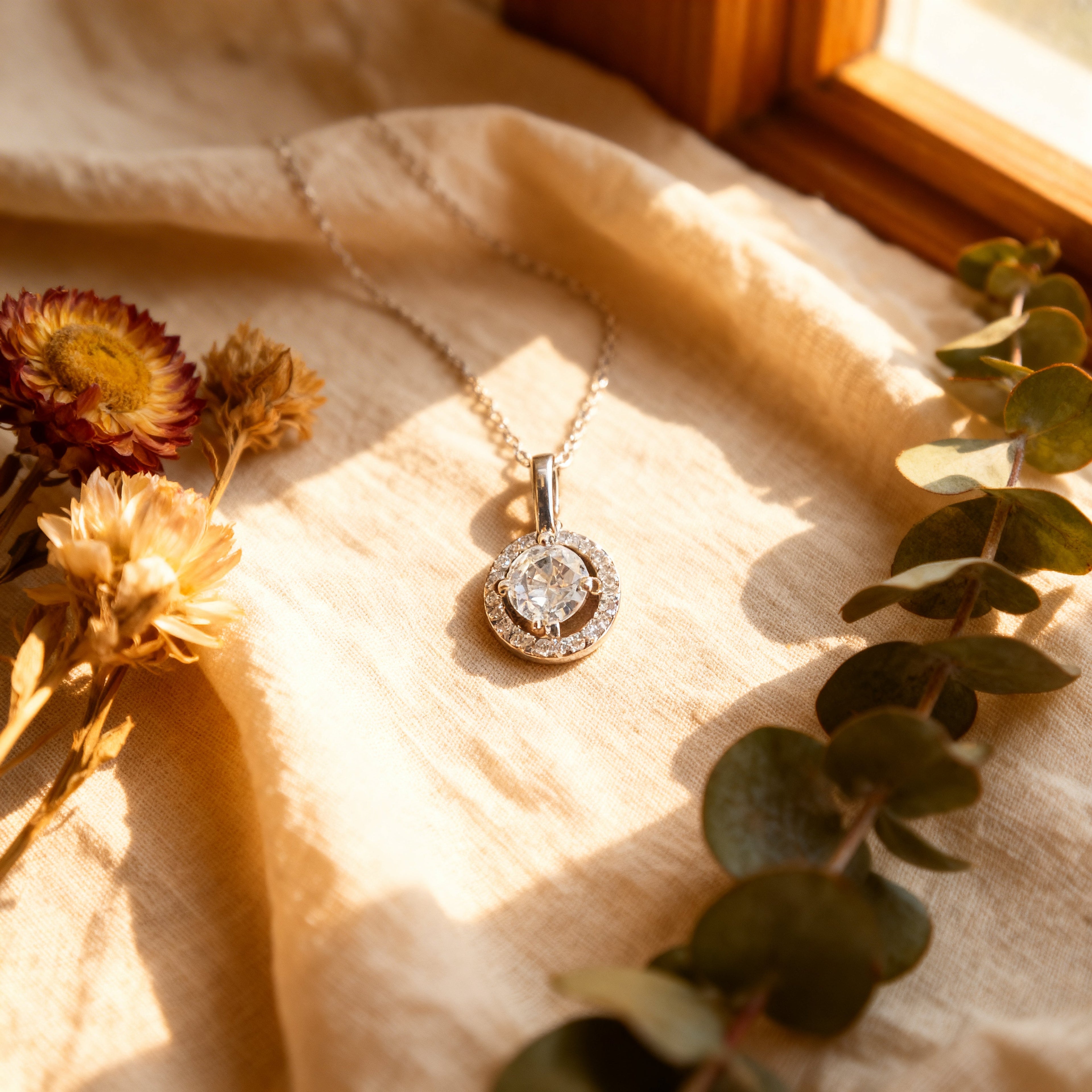 Classic Halo Round Brilliant Necklace
