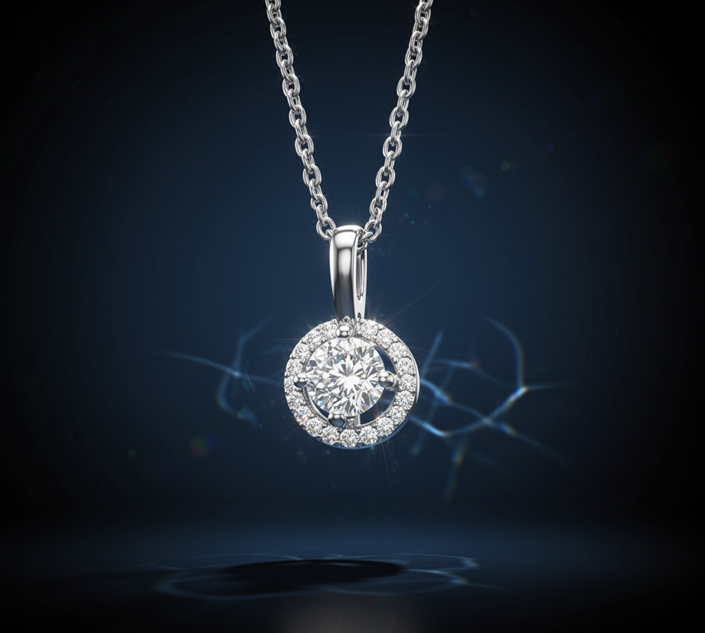 Classic Halo Round Brilliant Necklace