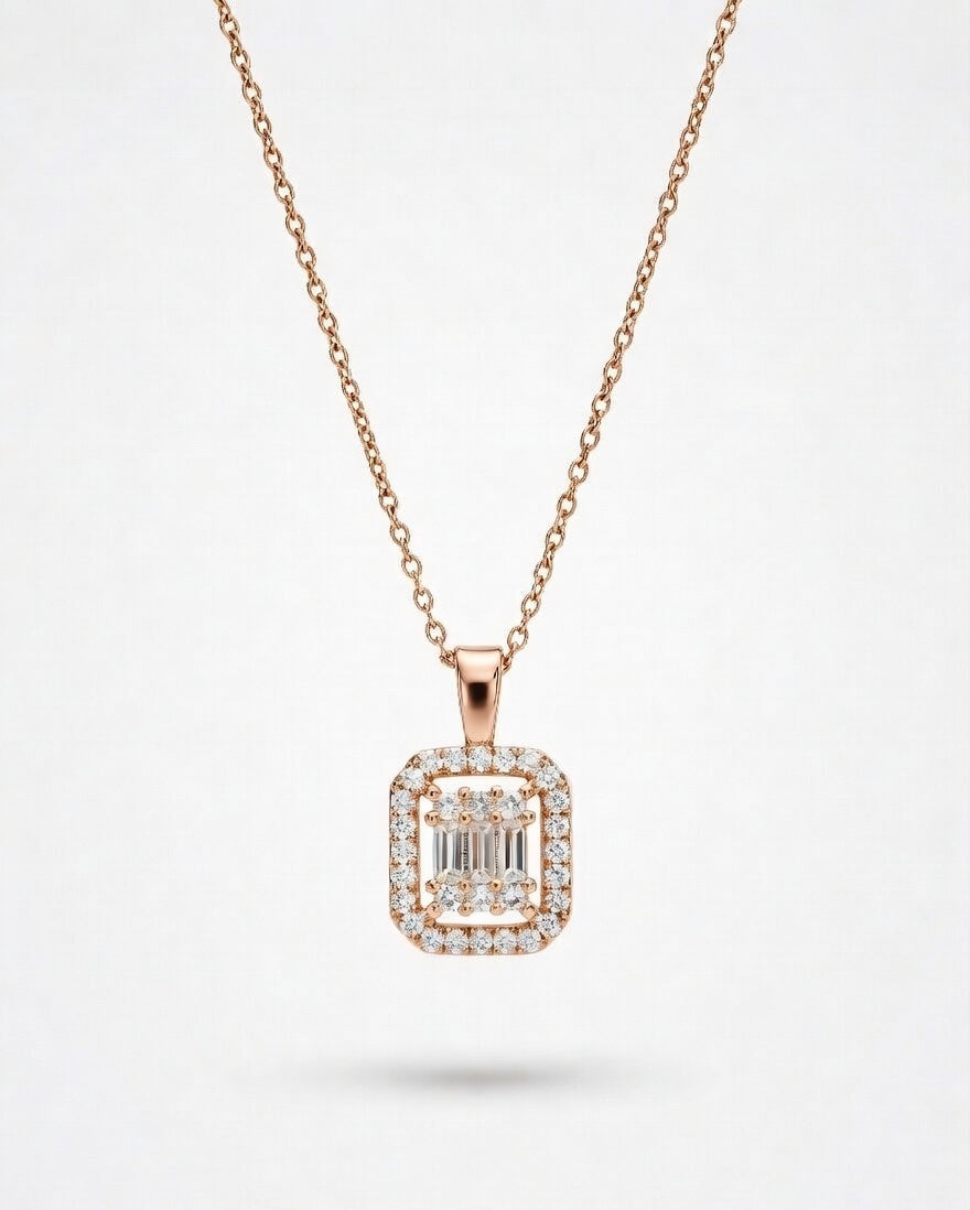 Rose Radiance Baguette Halo Necklace