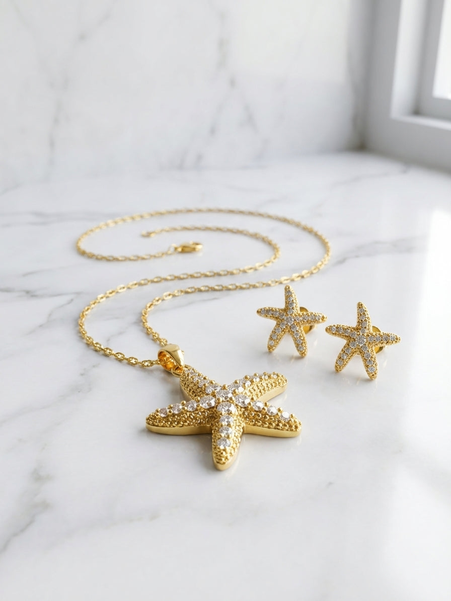 Golden Starfish Sparkle Jewelry Set