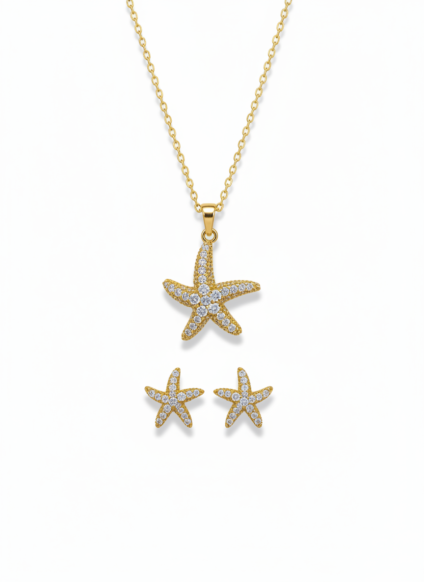 Golden Starfish Sparkle Jewelry Set