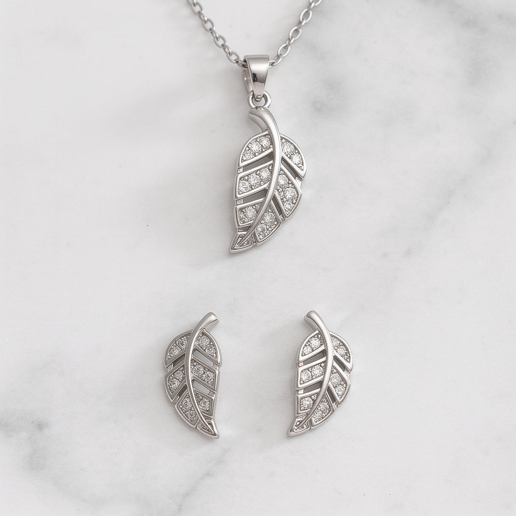 Silver Leaf Sparkle Jewelry Set