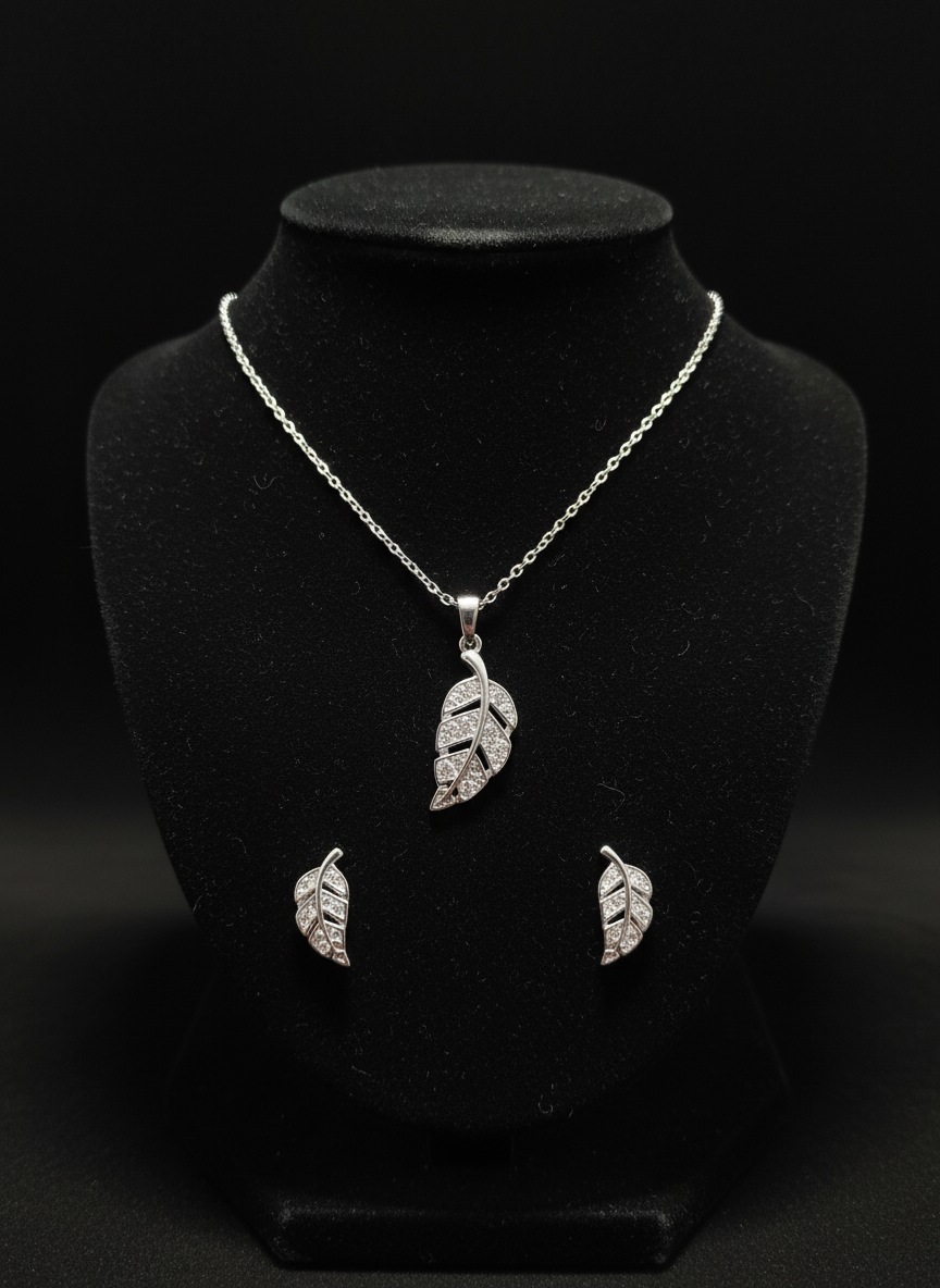 Silver Leaf Sparkle Jewelry Set