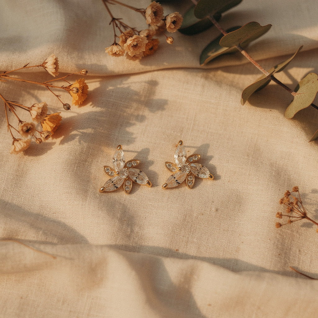 Golden Blossom Spark Stud Earrings - VITTAM