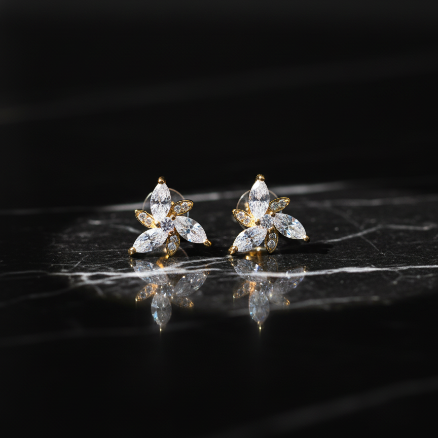 Golden Blossom Spark Stud Earrings - VITTAM