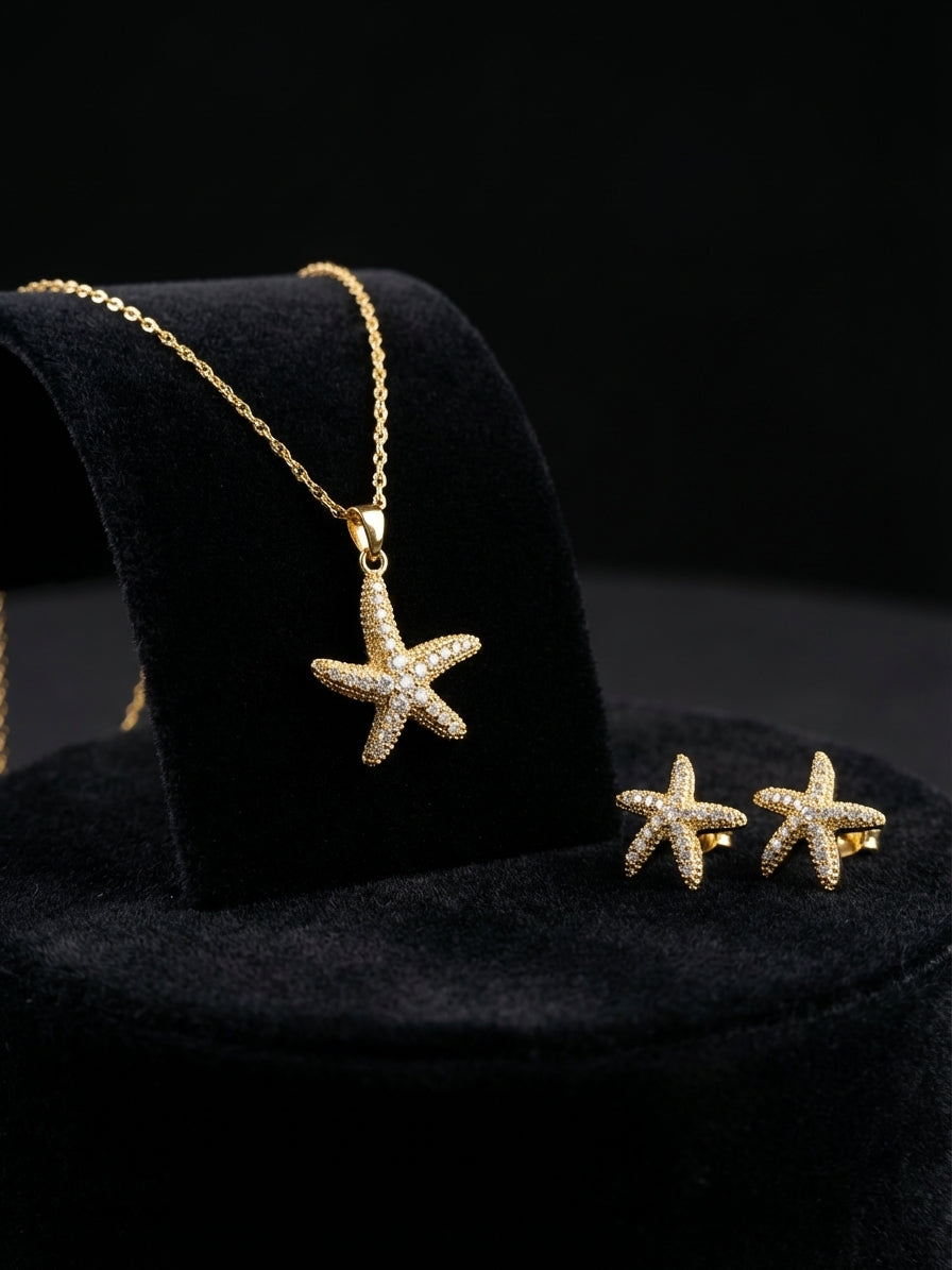 Golden Starfish Sparkle Jewelry Set