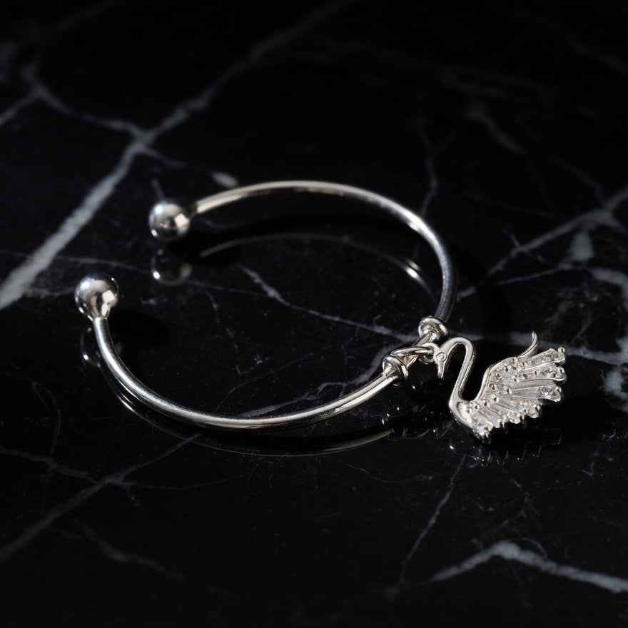 Swan Grace Charm Silver Kada
