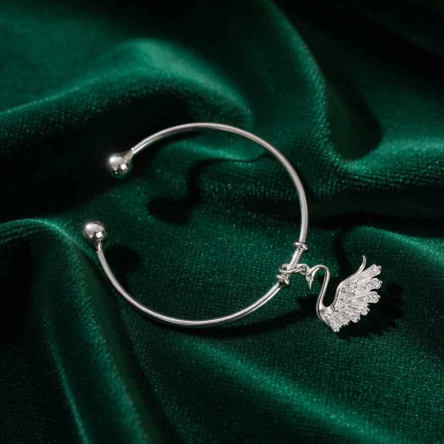 Swan Grace Charm Silver Kada