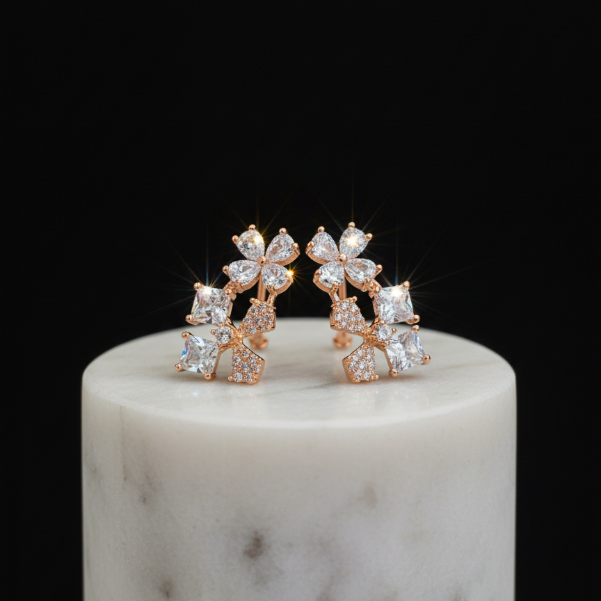 Rose Gold Bloom Cascade Earrings - VITTAM