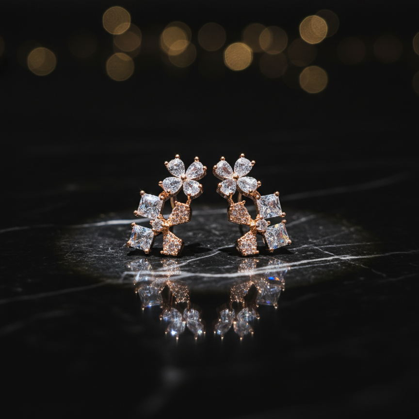 Rose Gold Bloom Cascade Earrings - VITTAM