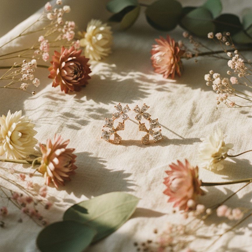 Rose Gold Bloom Cascade Earrings - VITTAM